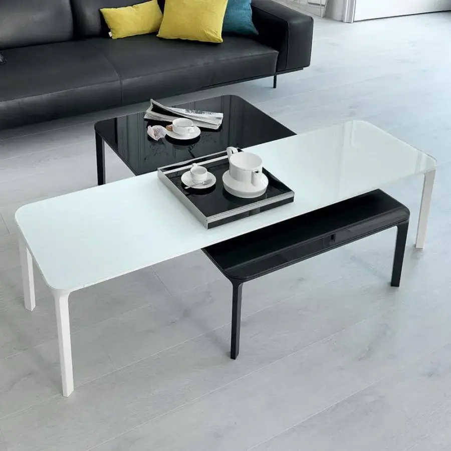 Distinguished Sovet Italia Slim Rectangular Coffee Table with glossy white lacquered top and polished chrome legs