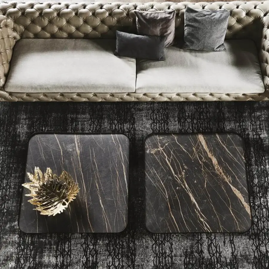 Exclusive Cattelan Italia Benny Keramik coffee table with dark Marmi ceramic and glossy gold veining