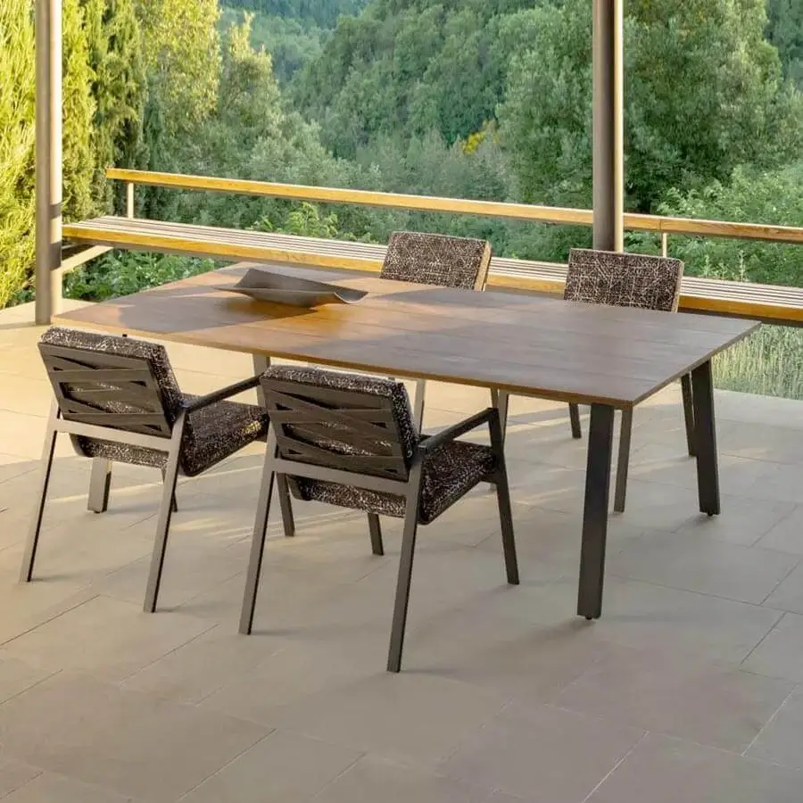Superior Talenti Cottage table with iroko wood top and dark gray matte solid aluminum base