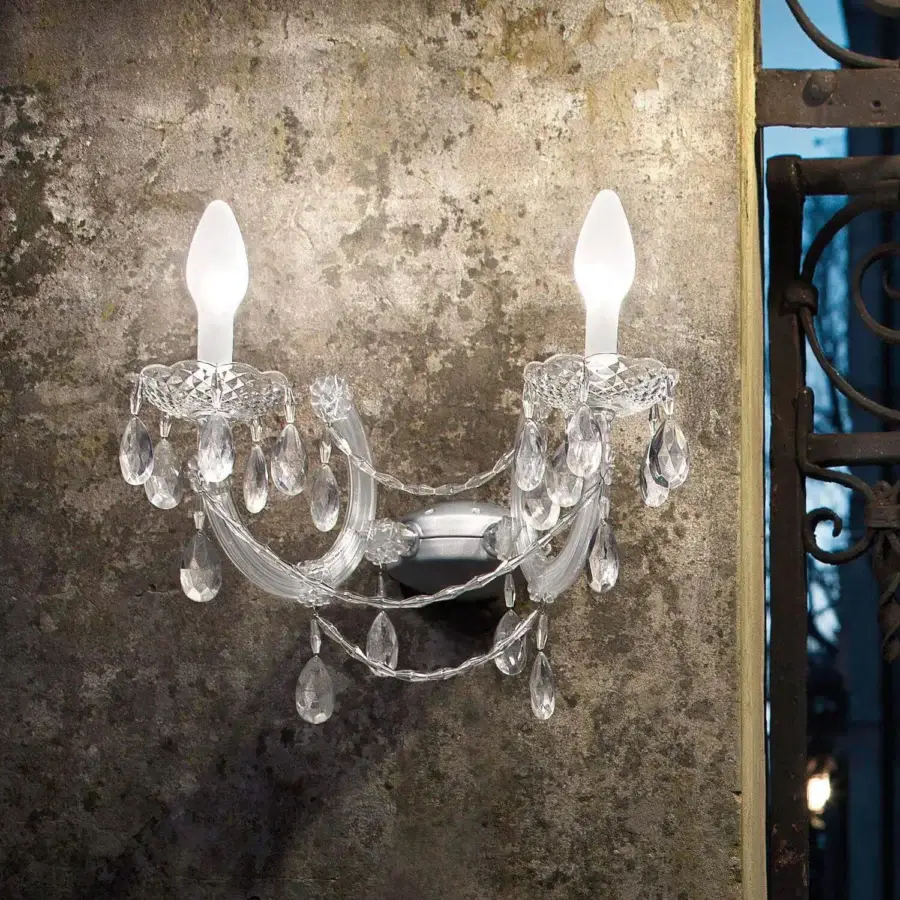 Exclusive Masiero DRYLIGHT Wall Lamp crafted in silver-grey metallic and glossy methacrylate with crystal-like glass pendants