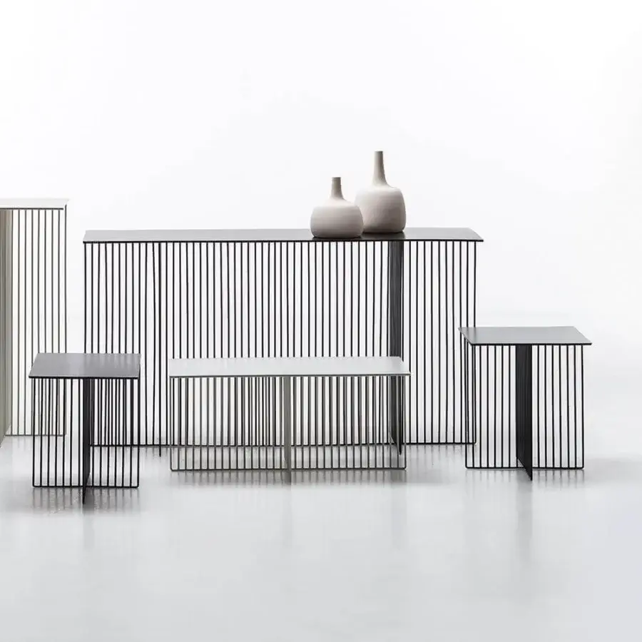 Distinguished LaCividina Accursio console with robust tubular steel base and matte dark gray finish
