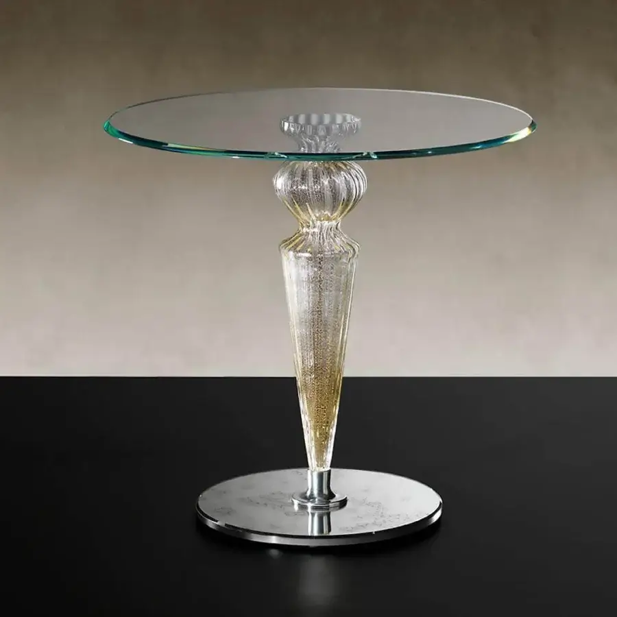 Superior Reflex Gran Canal side table with shimmering Murano glass support and beveled clear glass top in polished aluminum and chrome