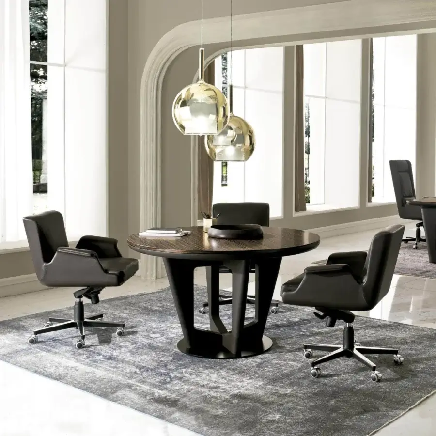 Elegant 4 Mariani Avatar table with black walnut wood top and sculpted base in a dark matte finish