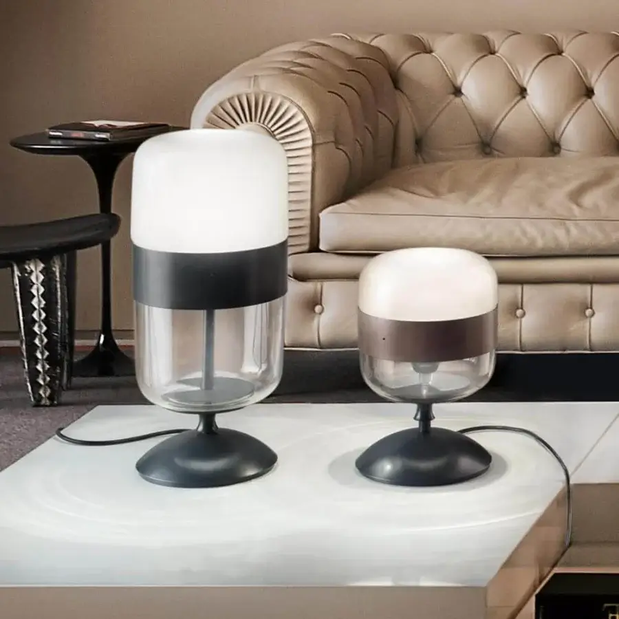 Exceptional Vistosi Futura lamp crafted with hand-blown glass transitioning from frosted white to dark gray with a smooth matte finish