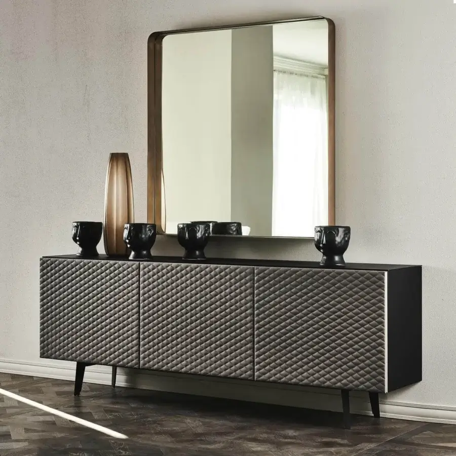 Superior Cattelan Italia Absolut sideboard in lacquered embossed wood with quilted leather and titanium aluminum profiles