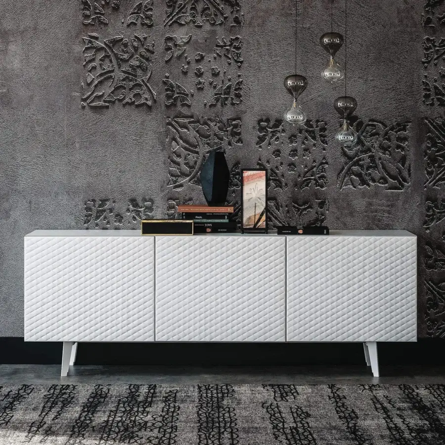 Distinguished Cattelan Italia Absolut sideboard in lacquered embossed wood with quilted soft leather and titanium aluminum framing