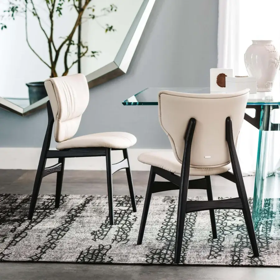 Distinctive Cattelan Italia Dumbo chair with Canaletto walnut stained ash wood and light beige upholstered seat and backrest