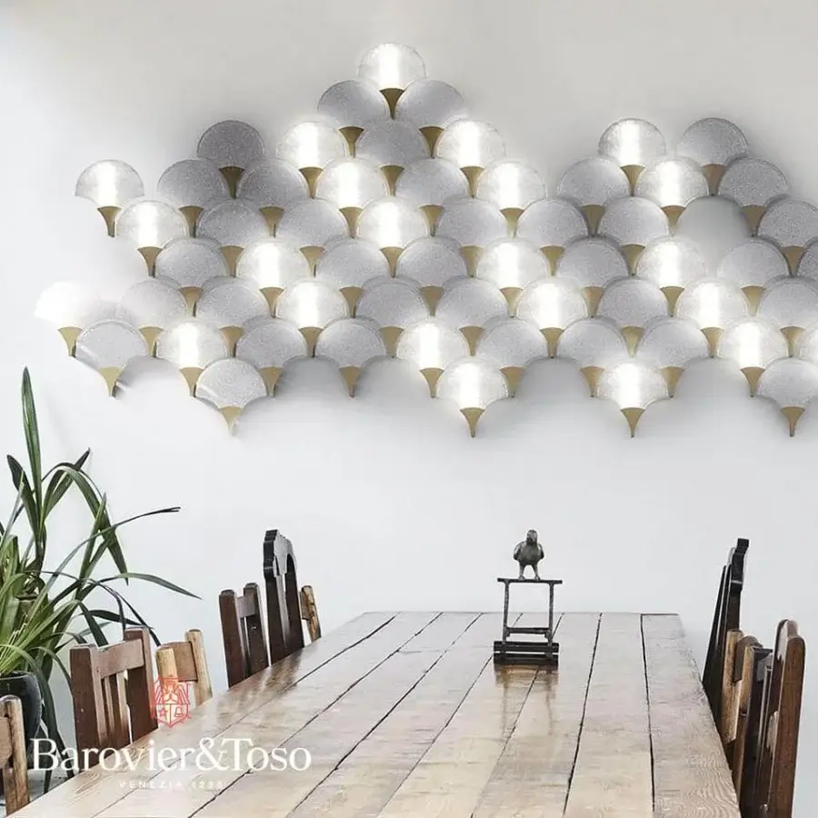 Exclusive Barovier&Toso Tuileries wall lamp crafted in brushed metallic finish with individually sculpted Murano glass elements