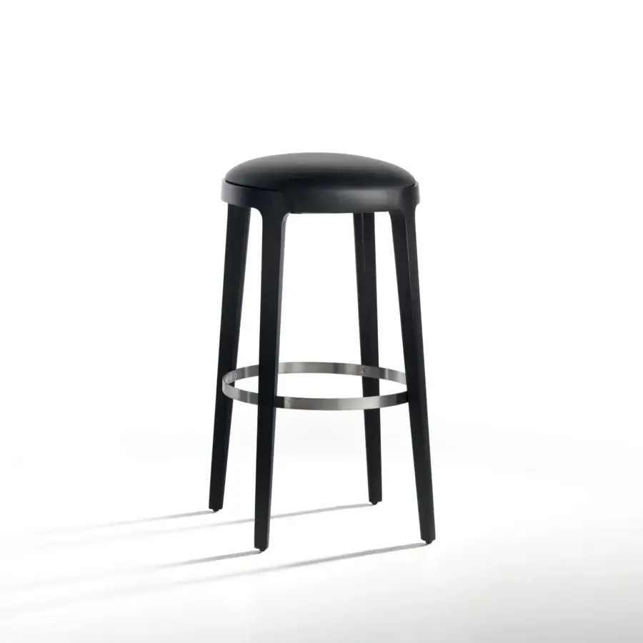 Distinguished Potocco Velis stool with Canaletto walnut frame and padded seat in fire retardant polyurethane foam