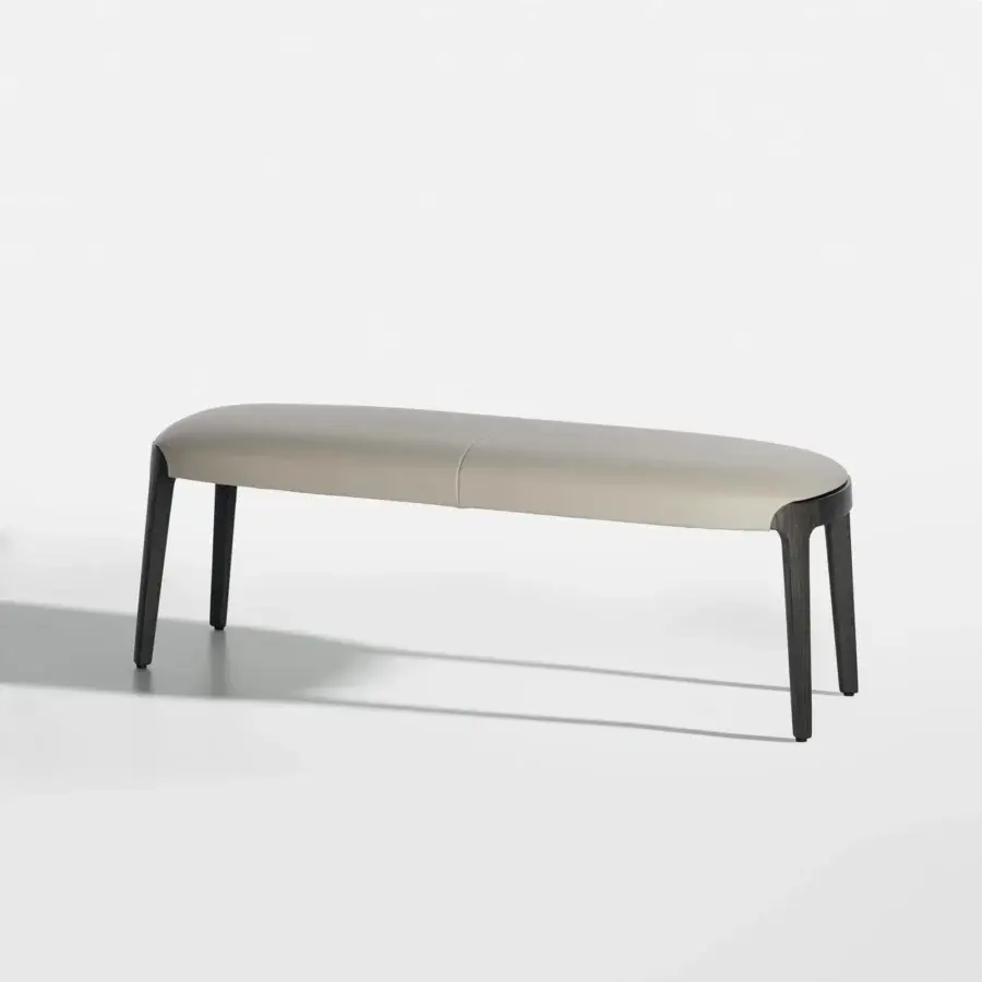 Distinguished Potocco Velis bench with fully padded seat, Canaletto walnut frame and satin finish