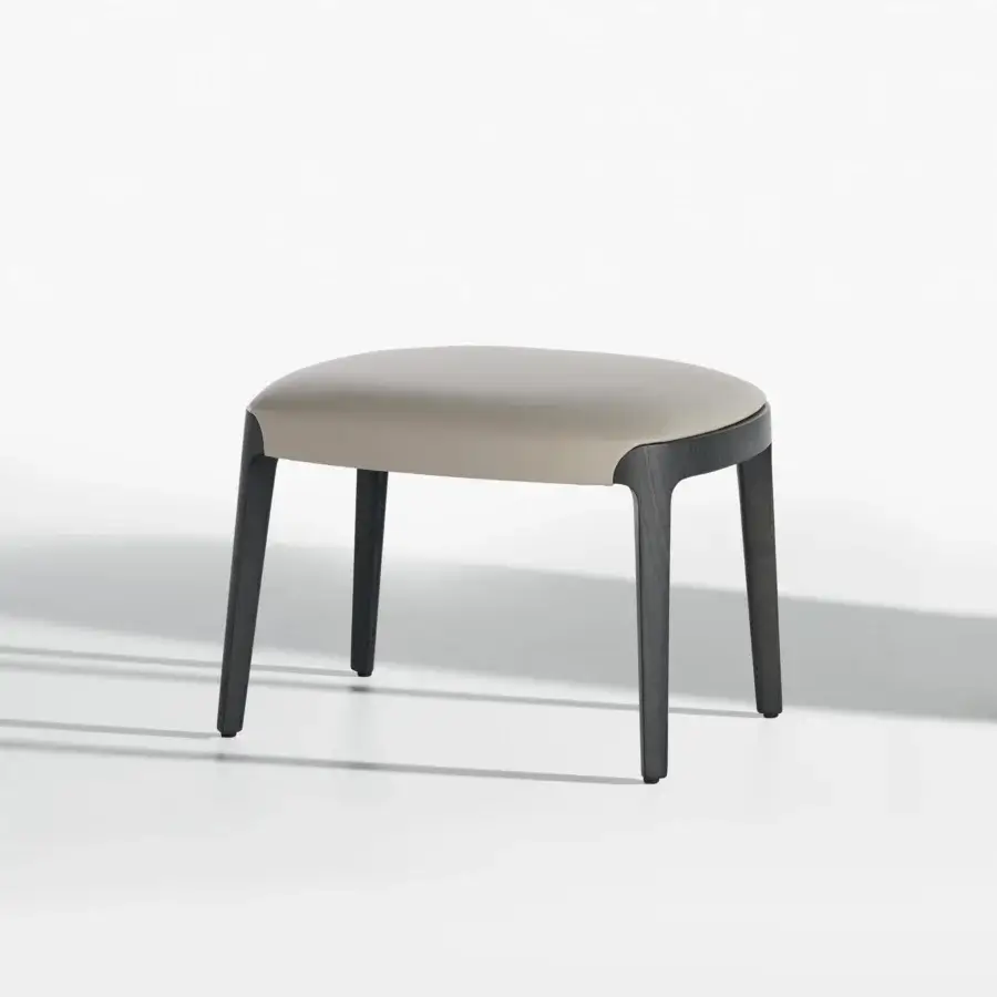 Distinguished Potocco Velis bench with smooth matte beige textile and solid Canaletto walnut frame