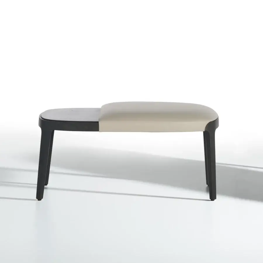 Refined Potocco Velis bench crafted with Canaletto walnut wood and light beige upholstered seating for a contemporary aesthetic