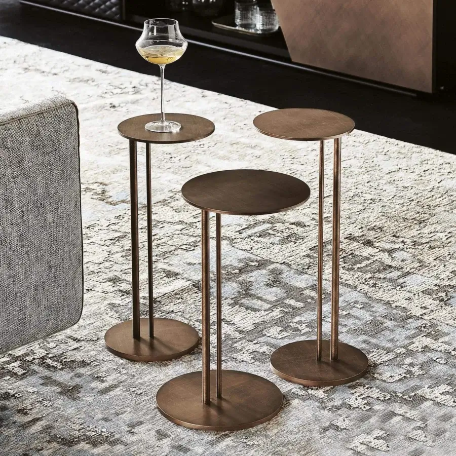 Exquisite Cattelan Italia Sting side table with round tabletop in brushed bronze steel and satin finish