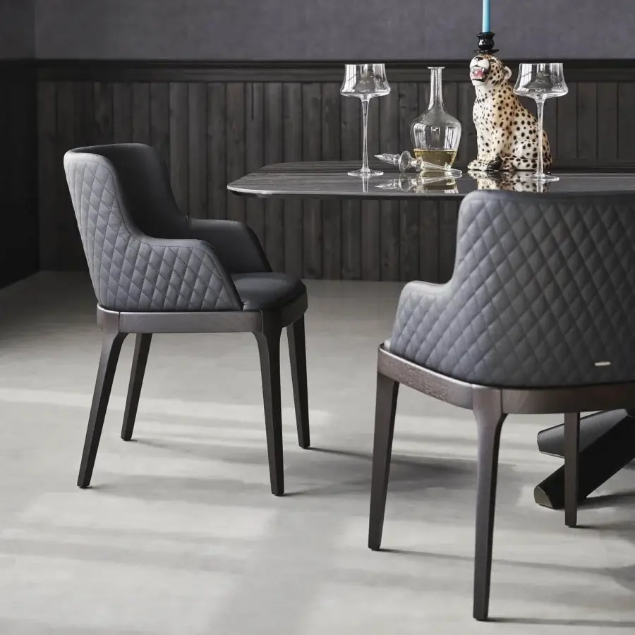 Exceptional Cattelan Italia Magda Couture chair with dark gray textile upholstery and satin dark wood frame