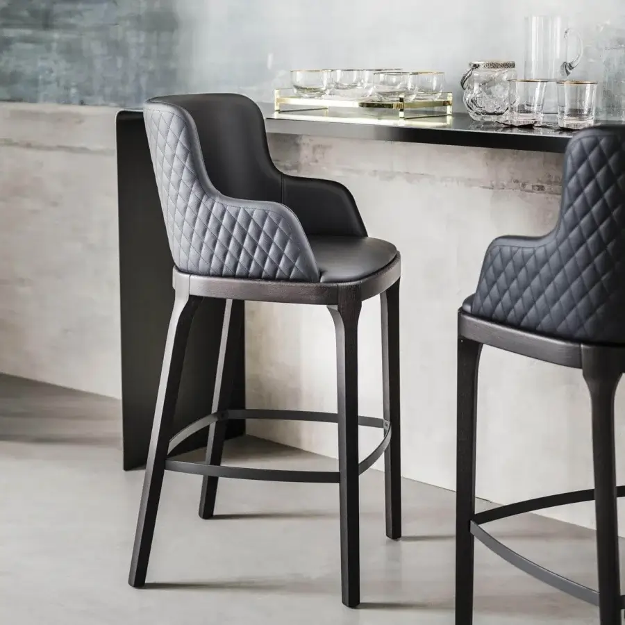 Superior Cattelan Italia Magda Couture stool with dark gray textile upholstery and matte dark solid wood frame