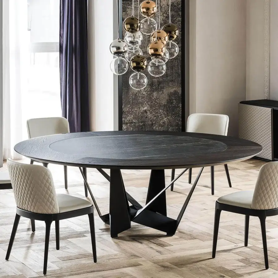 Distinguished Cattelan Italia Skorpio Ker-Wood round table with Canaletto walnut and charcoal Marmi ceramic tabletop in matte finish