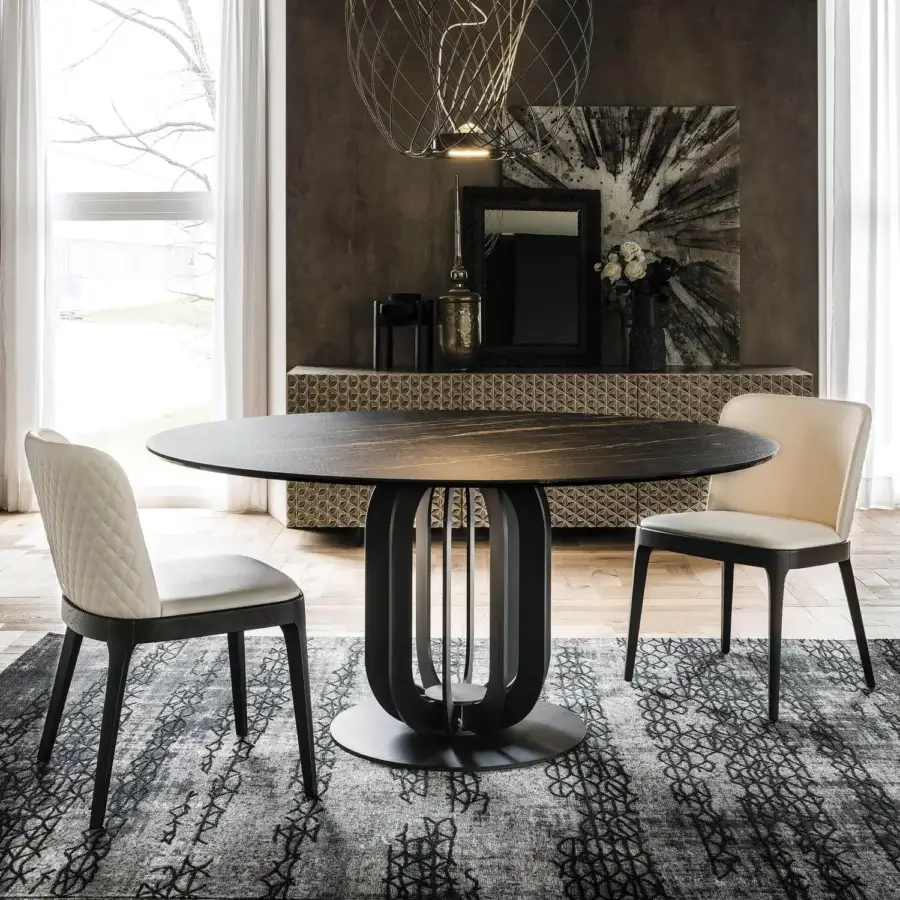 Superior Cattelan Italia Soho Keramik table with medium-dark brown Marmi ceramic and matte black embossed steel base