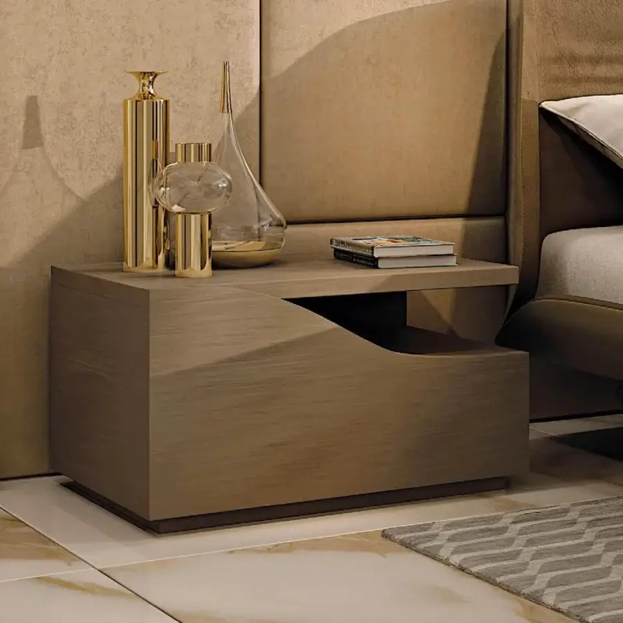 Sophisticated Reflex Segno nightstand with wooden structure, Canaletto Henné finish and recessed drawer