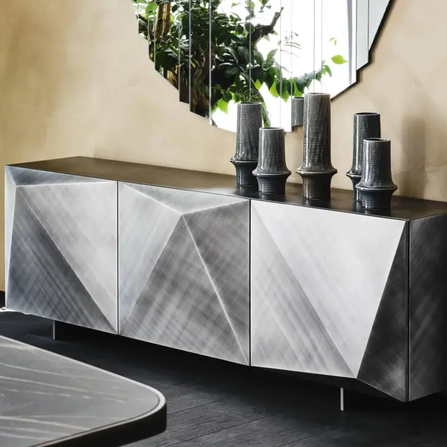 Superior Cattelan Italia Kayak sideboard with geometric polished lacquered wood in gray and silver tones