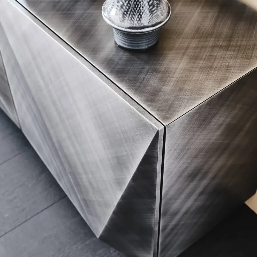 Distinguished Cattelan Italia Kayak sideboard with seamless doors in polished lacquered silver and gray tones