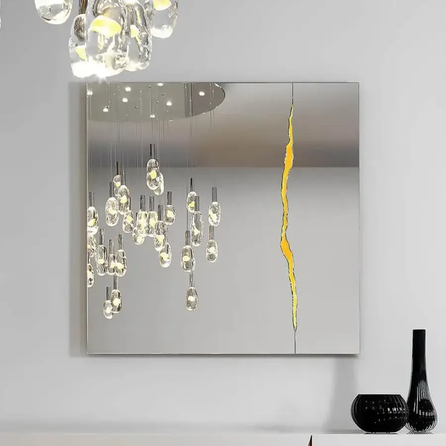 Distinguished Reflex Impact mirror with extra clear glass, textured gold decoration and sleek dark matte frame