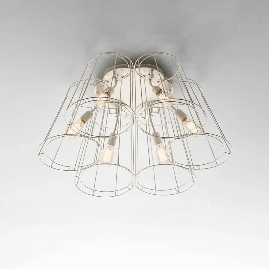 Superior Modo Luce Florinda Desnuda ceiling lamp built in welded metallic wire with a pale off-white finish