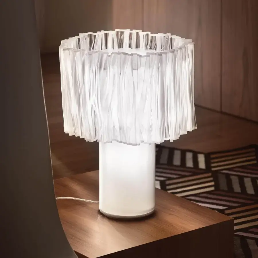 Exceptional Slamp Accordeon table lamp with uniquely pleated white translucent Lentiflex® diffuser and matte finish