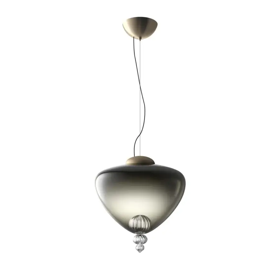Exceptional Barovier&Toso Padma suspension lamp crafted in Murano glass with a gold-toned metal canopy and gradient coloration