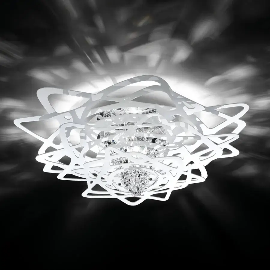 Captivating Slamp Aurora Mini ceiling lamp crafted in metal with matte white finish and clear faceted diffusers