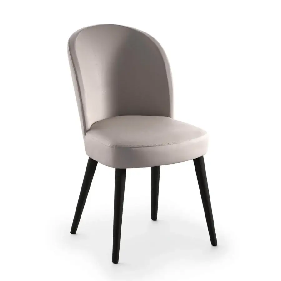 Distinctive Presotto Evia chair with light grey fabric upholstery and solid wood legs in a dark satin finish