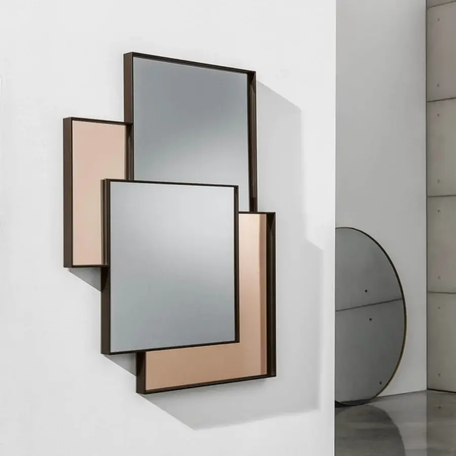 Distinguished Sovet Italia Combi mirror with four lacquered aluminum frames in burnished brass and muted bronze tones