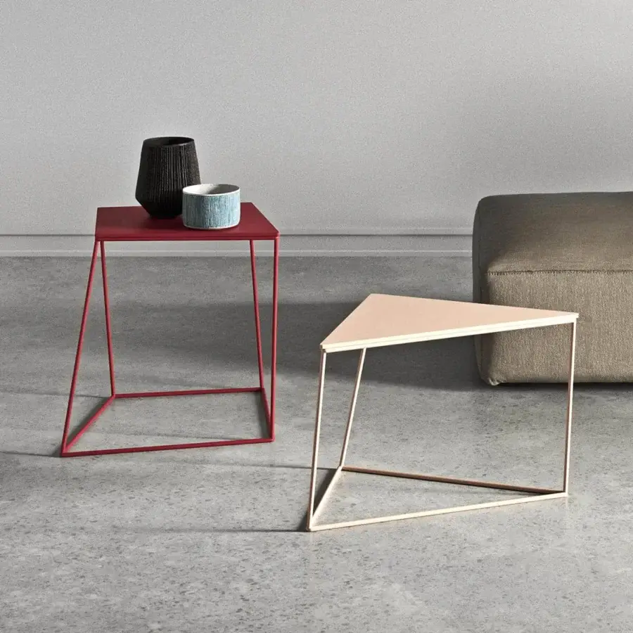 Distinctive Presotto Kona coffee table with saturated red matte lacquer tabletop and slender open metal frame
