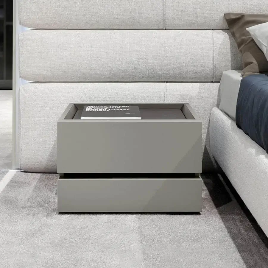 Elegant Presotto Sibari nightstand with seamless push-to-open drawer and matte gray synthetic structure