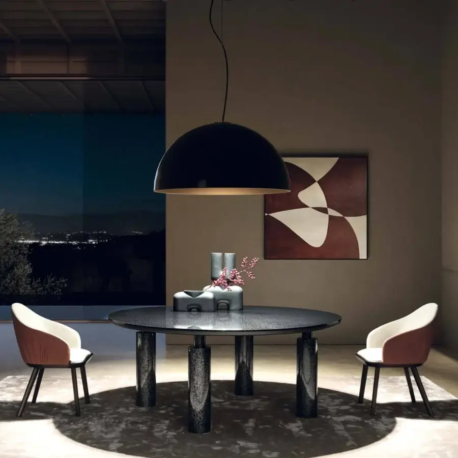 Superior Presotto Kolosso table with round top and cylindrical legs in dark gray marble effect finish