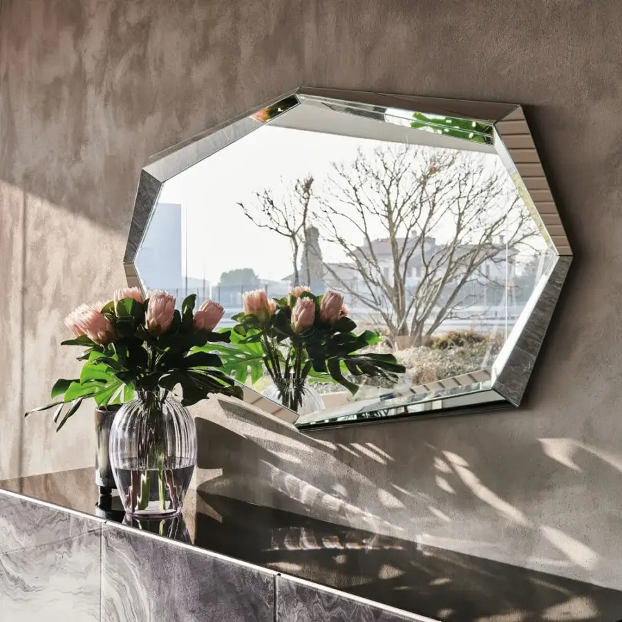 Exceptional Cattelan Italia Emerald mirror with fully mirrored glass and beveled edges crafted in Italy