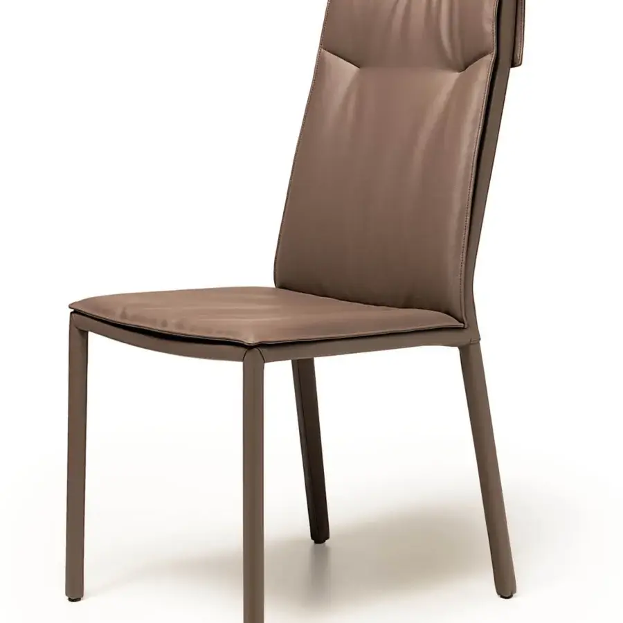 Superior Cattelan Italia Isabel chair in taupe upholstery with slender steel legs presents a compact upright form