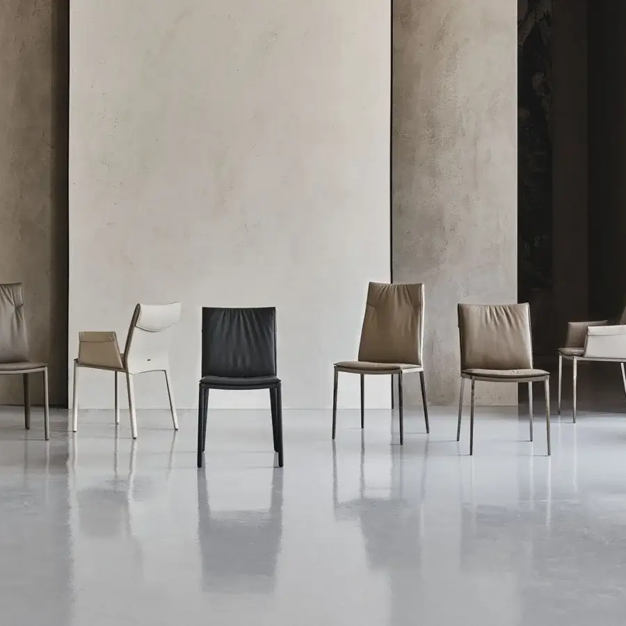 Elegant Cattelan Italia Isabel chair with gray leather upholstery and slender metal legs embodies a contemporary design