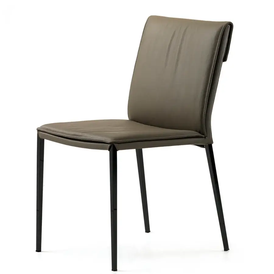 Distinguished Cattelan Italia Isabel chair with taupe smooth material, slender exposed steel legs and gentle curves for ergonomic comfort