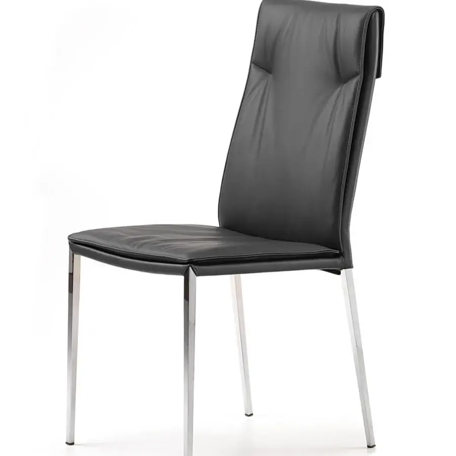 Exclusive Cattelan Italia Isabel chair with black smooth synthetic material and polished glossy steel legs