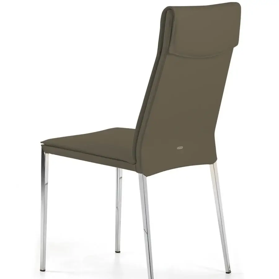 Superior Cattelan Italia Isabel chair with taupe smooth upholstery, slender exposed steel legs and polished chrome finish