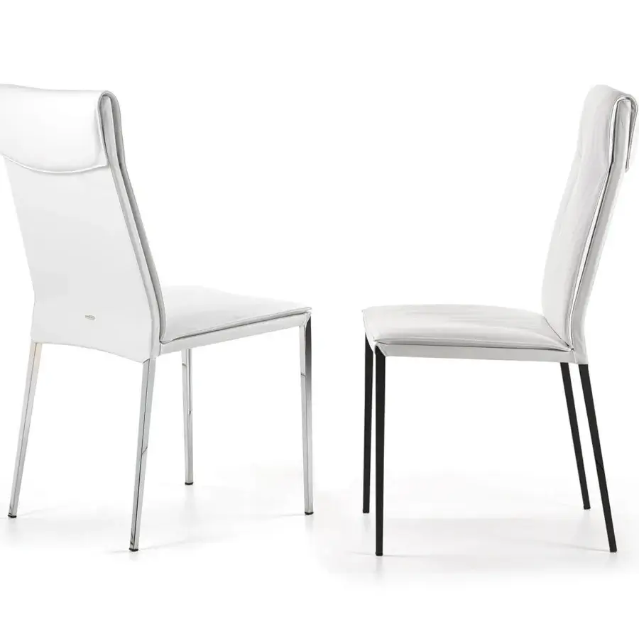 Superior Cattelan Italia Isabel chair with white synthetic leather and slender exposed steel legs in chrome or black finish