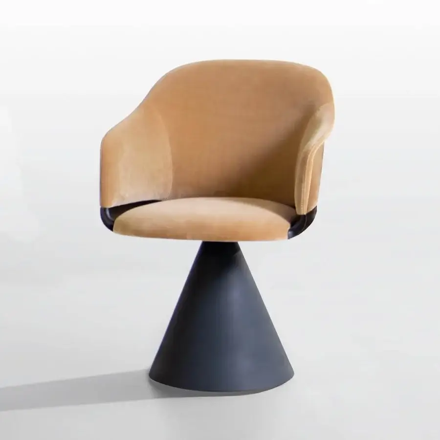Superior Potocco Lyz chair upholstered in textured textile with a dark gray matte metal conical base