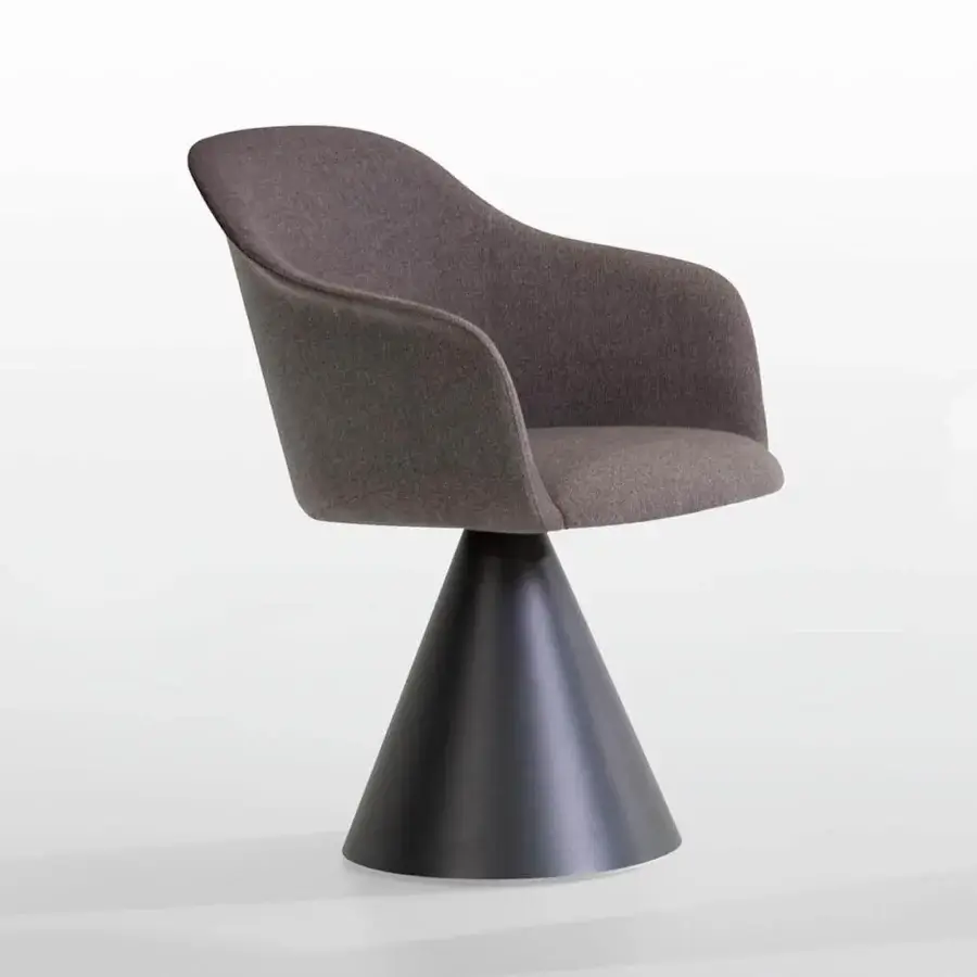 Distinguished Potocco Lyz chair upholstered in textured medium-dark gray textile with a dark matte metal conical base