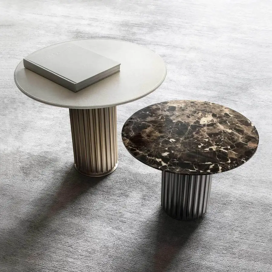 Distinguished Rugiano Liberty coffee table with aluminum base and light neutral matte tabletop crafted with a dark satin finish