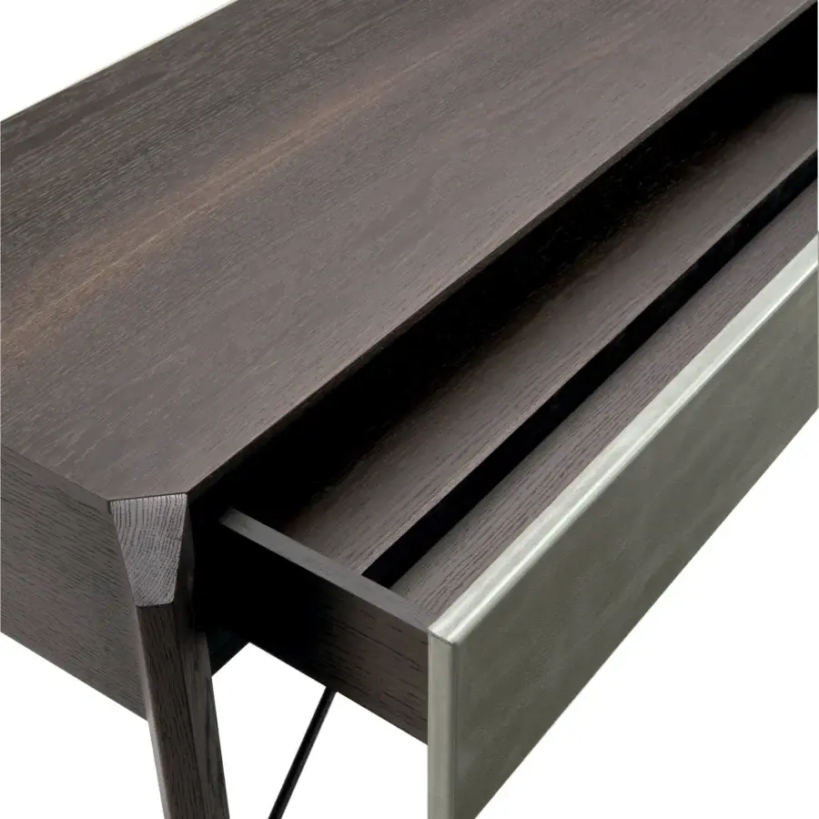 Distinguished Arketipo Glory console crafted in Italy with dark stained wood and Leonardo leather drawer