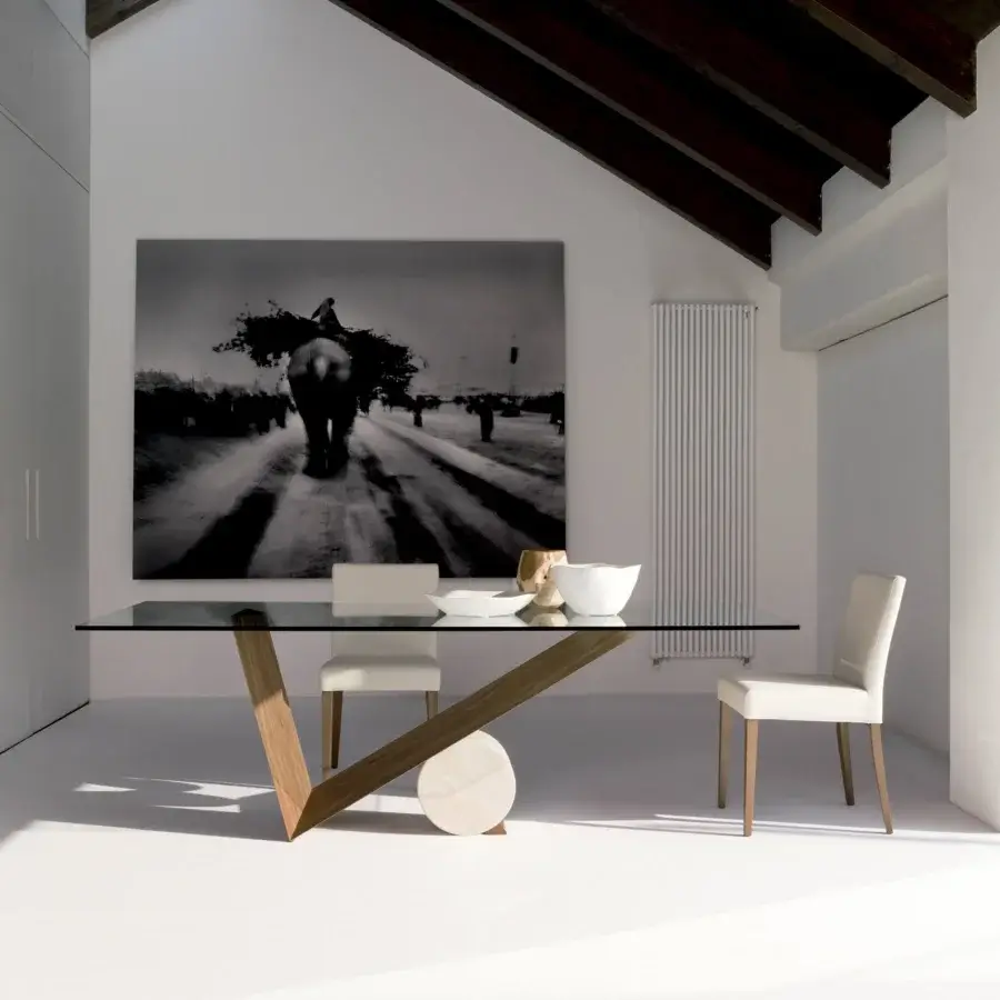 Superior Cattelan Italia Valentino table with clear glass, a Canaletto walnut base and striking travertine cylinder crafted in Italy