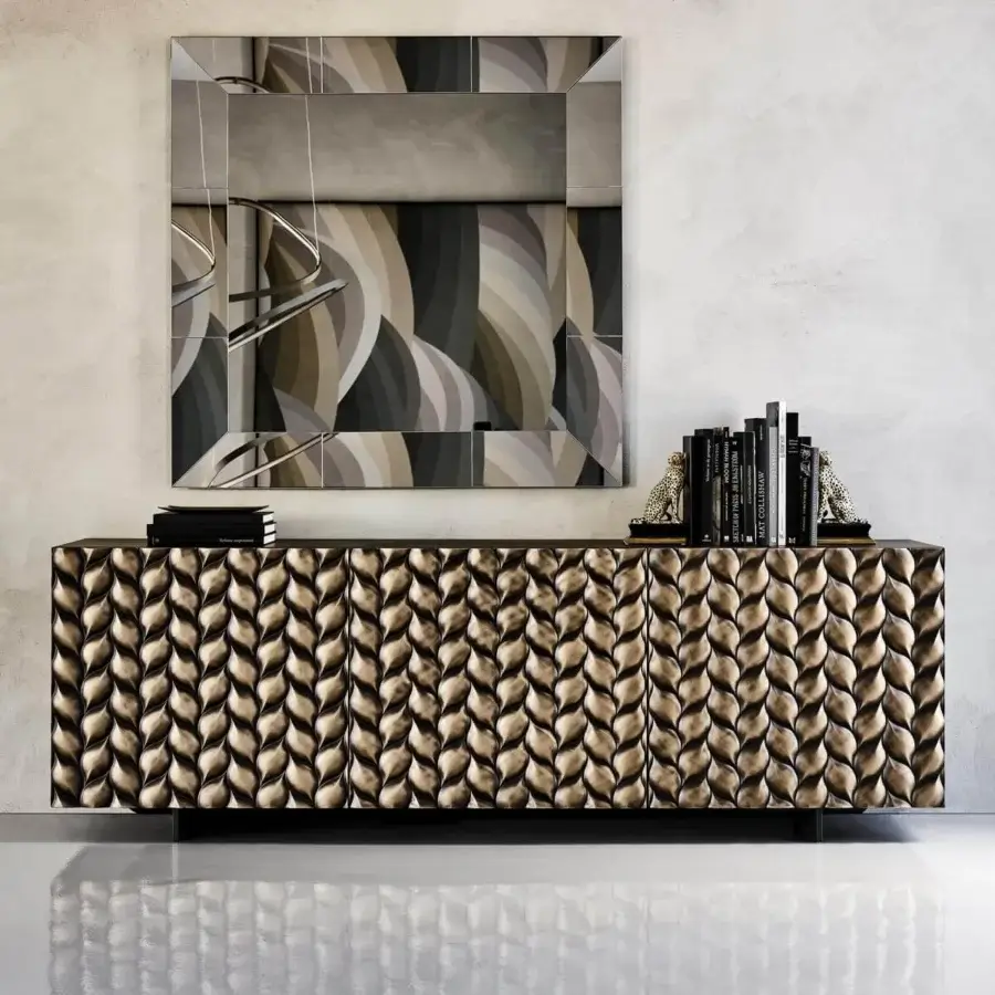 Elegant Cattelan Italia Lavander sideboard with textured wood facade and glossy gradient brown finish
