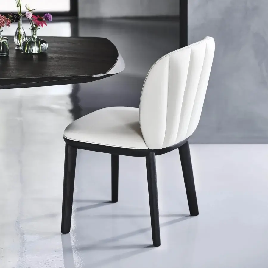 Refined Cattelan Italia Chrishell chair with light textile upholstery and burned oak stained natural ashwood base