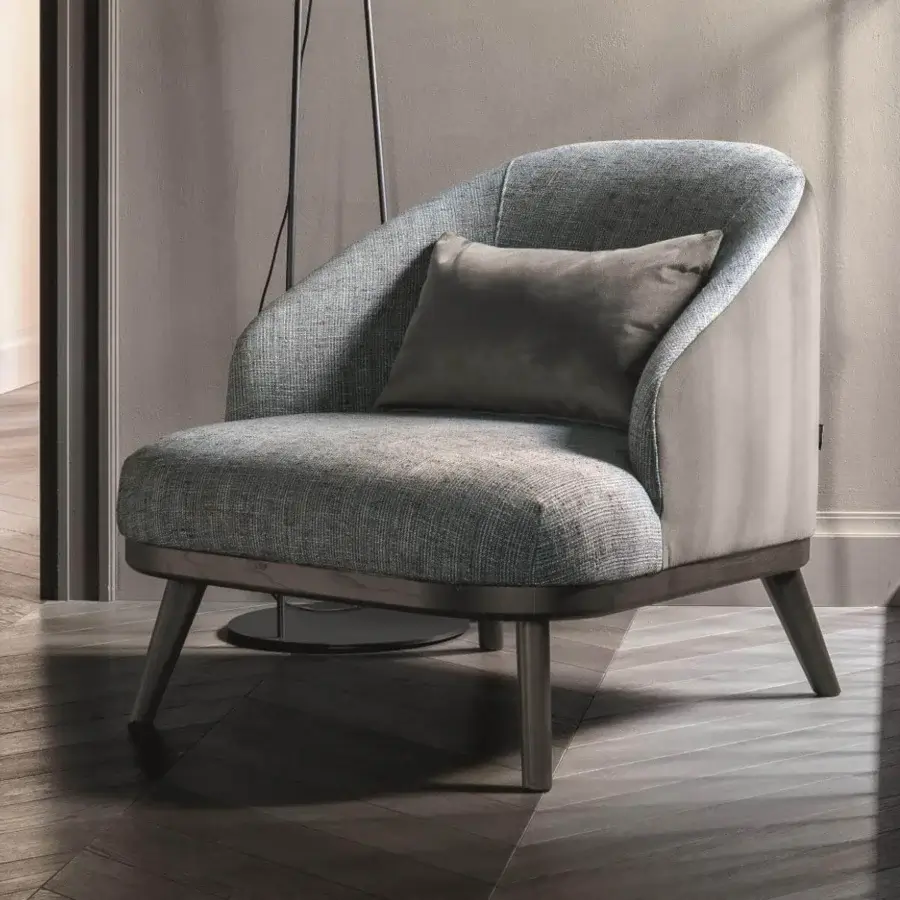 Distinguished Ditre Italia St. Tropez lounge chair with textured gray-blue textile and satin-finish solid wood frame