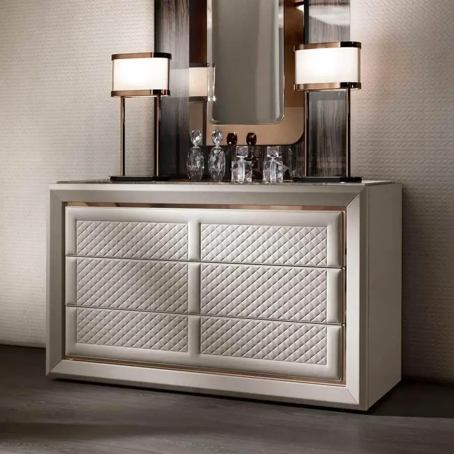Distinguished DV Home Collection Adler dresser crafted in leather with stainless steel accents and a satin finish